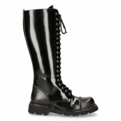Bon marché ⭐ Bottes Hautes New Rock Newmili En Cuir Noir Noir 🤩
