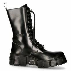 Coupon ⭐ Bottes Hautes New Rock Wall En Cuir Antik Noires Noir 🔥