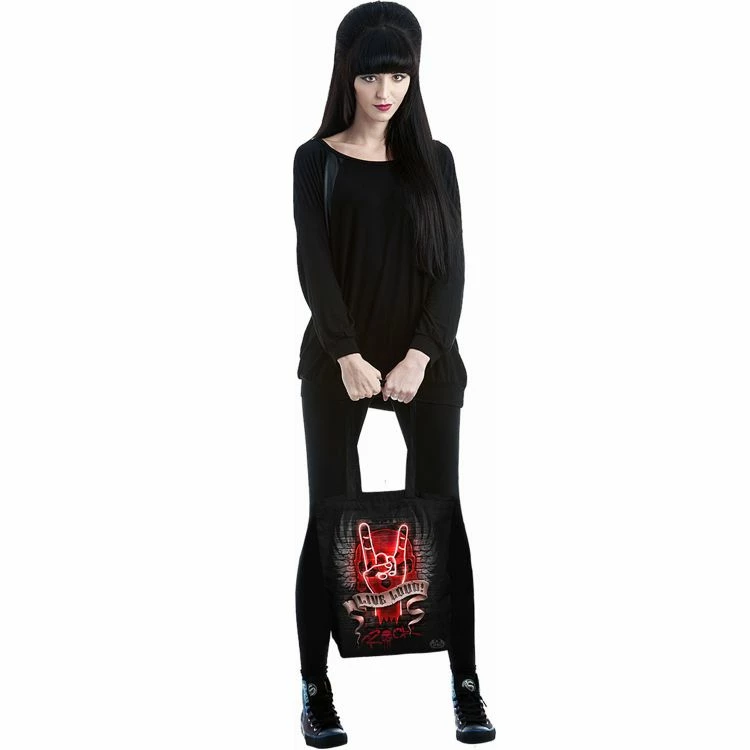 Acheter 🌟 Sac Fourre-Tout 'Live Loud' En Coton Noir 😀 4 Acheter 🌟 Sac Fourre-Tout 'Live Loud' En Coton Noir 😀 – Image 2